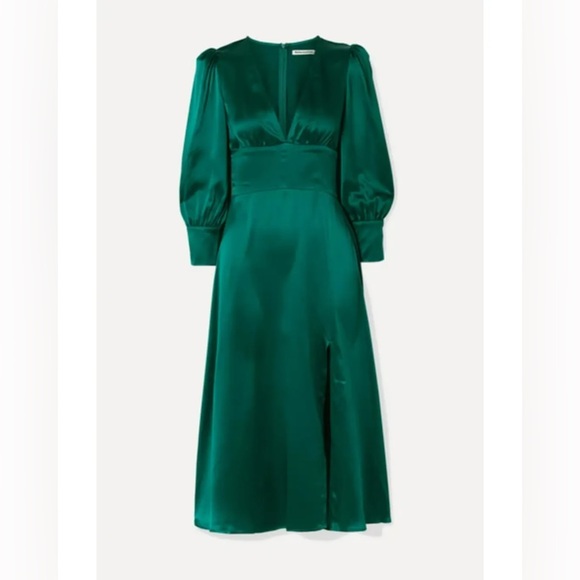 Reformation Women's Keats Deep Green Event Pure Silk Dress - Picture 11 of 11